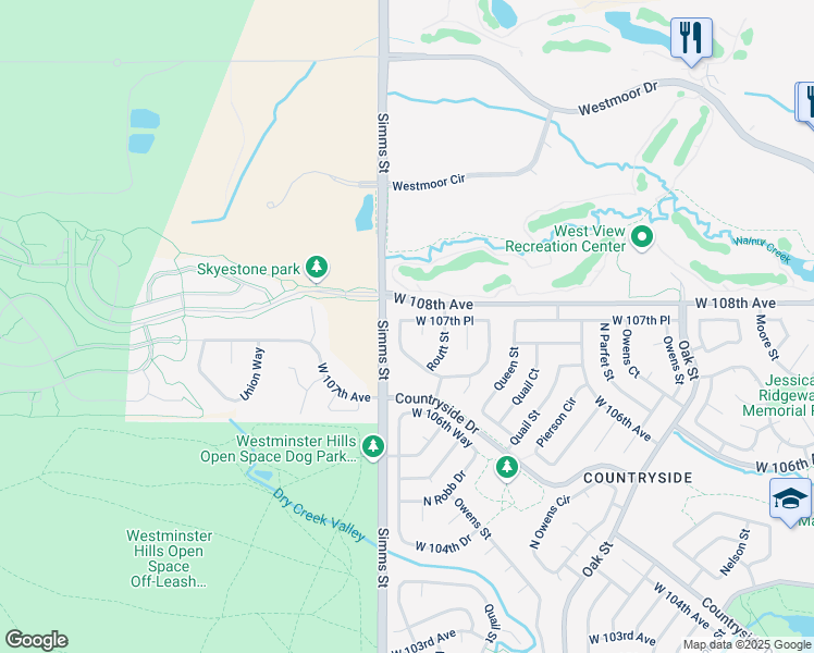 map of restaurants, bars, coffee shops, grocery stores, and more near 11561 West 107th Place in Westminster
