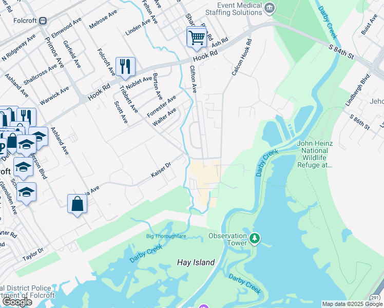 map of restaurants, bars, coffee shops, grocery stores, and more near 1553 Tribbett Avenue in Sharon Hill