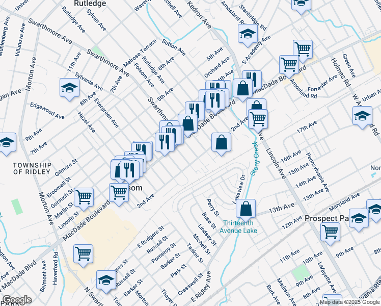 map of restaurants, bars, coffee shops, grocery stores, and more near 213 Swarthmore Avenue in Folsom