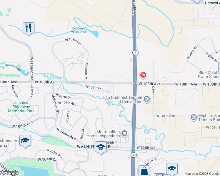 map of restaurants, bars, coffee shops, grocery stores, and more near 9034-9198 West 108th Avenue in Westminster