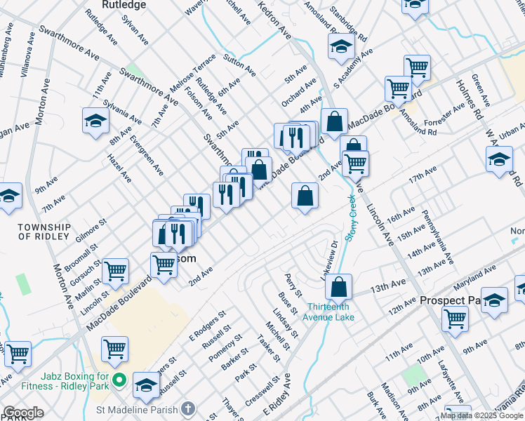 map of restaurants, bars, coffee shops, grocery stores, and more near 213 Swarthmore Avenue in Folsom