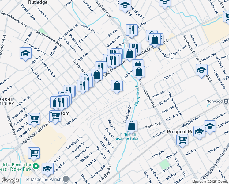 map of restaurants, bars, coffee shops, grocery stores, and more near 123 Rutledge Avenue in Folsom