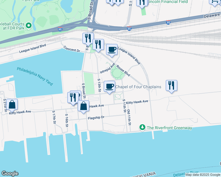 map of restaurants, bars, coffee shops, grocery stores, and more near 1200 Normandy Place in Philadelphia