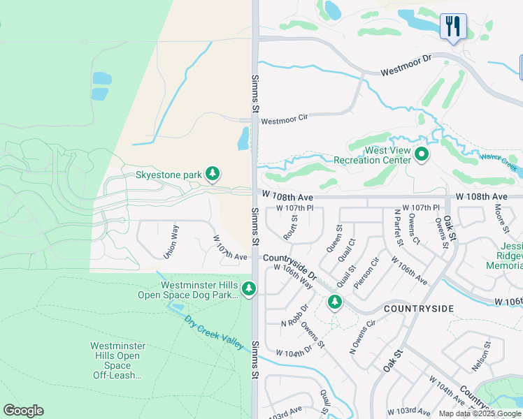 map of restaurants, bars, coffee shops, grocery stores, and more near 10769 Northwest Routt Way in Westminster