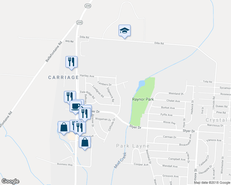 map of restaurants, bars, coffee shops, grocery stores, and more near 857 Cliffside Drive in New Carlisle