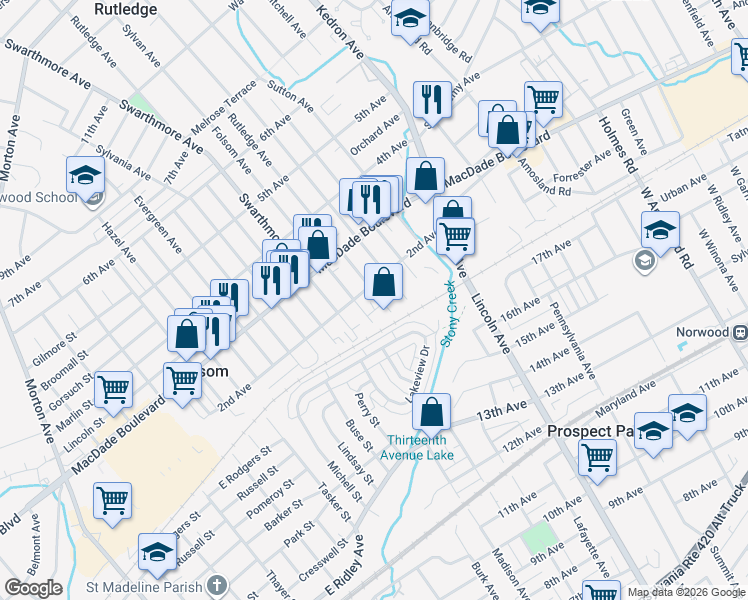 map of restaurants, bars, coffee shops, grocery stores, and more near 131 Rutledge Avenue in Folsom