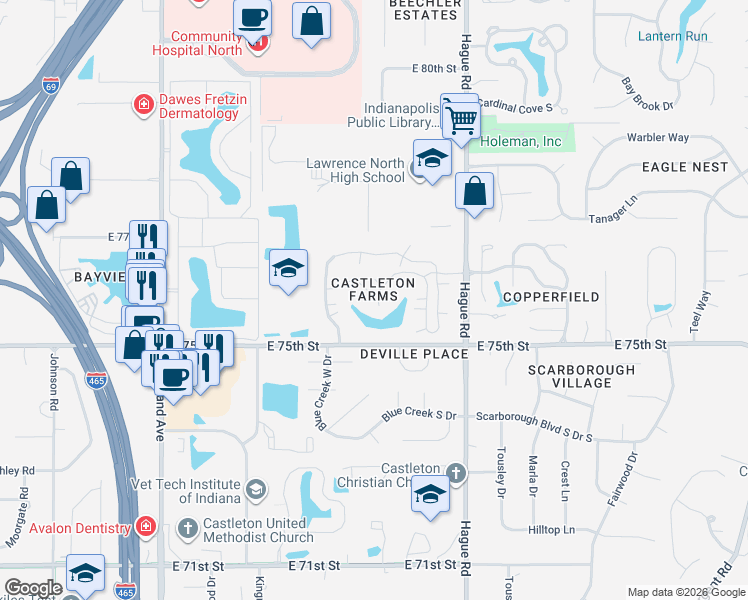 map of restaurants, bars, coffee shops, grocery stores, and more near in Indianapolis