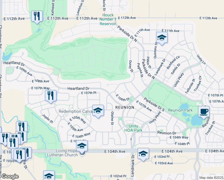 map of restaurants, bars, coffee shops, grocery stores, and more near 10678 Nucla Court in Commerce City
