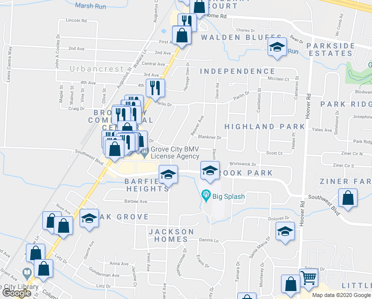 map of restaurants, bars, coffee shops, grocery stores, and more near 2887 Addison Drive in Grove City