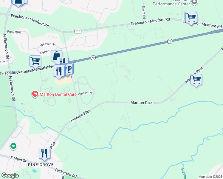 map of restaurants, bars, coffee shops, grocery stores, and more near 504 Quail Road in Evesham