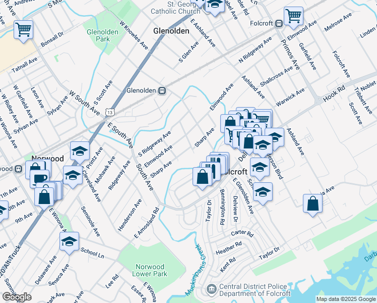 map of restaurants, bars, coffee shops, grocery stores, and more near 403 Sharp Avenue in Glenolden