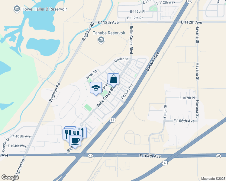 map of restaurants, bars, coffee shops, grocery stores, and more near 10774 Belle Creek Boulevard in Henderson