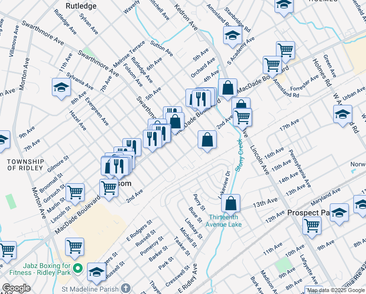 map of restaurants, bars, coffee shops, grocery stores, and more near 210 Swarthmore Avenue in Folsom