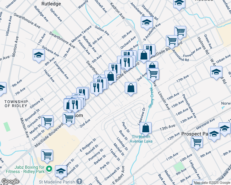 map of restaurants, bars, coffee shops, grocery stores, and more near 210 Swarthmore Avenue in Folsom