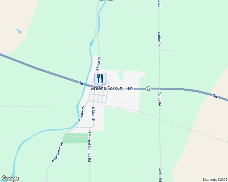 map of restaurants, bars, coffee shops, grocery stores, and more near 127 Indiana 38 in Greens Fork