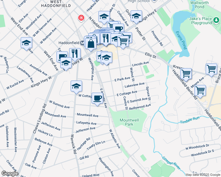 map of restaurants, bars, coffee shops, grocery stores, and more near 218 Chestnut Street in Haddonfield