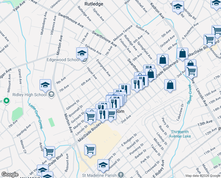 map of restaurants, bars, coffee shops, grocery stores, and more near 410 Fernwood Avenue in Folsom