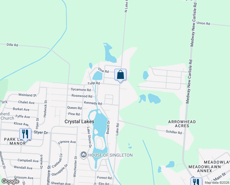 map of restaurants, bars, coffee shops, grocery stores, and more near 1979 North Lake Road in Medway