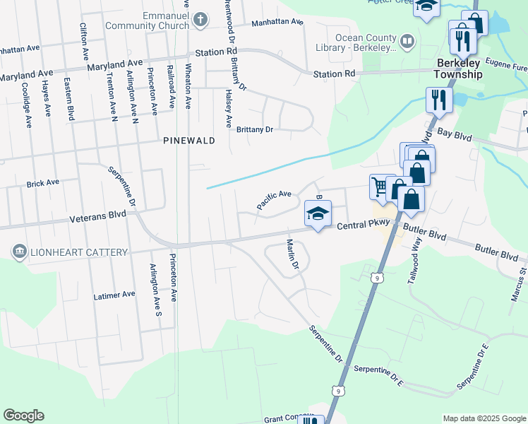 map of restaurants, bars, coffee shops, grocery stores, and more near 27 Pacific Avenue in Berkeley Township