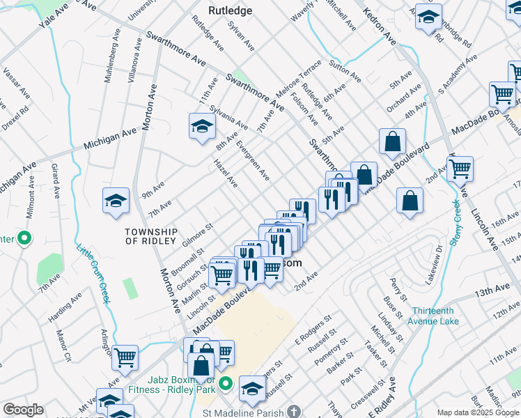 map of restaurants, bars, coffee shops, grocery stores, and more near in Delaware County