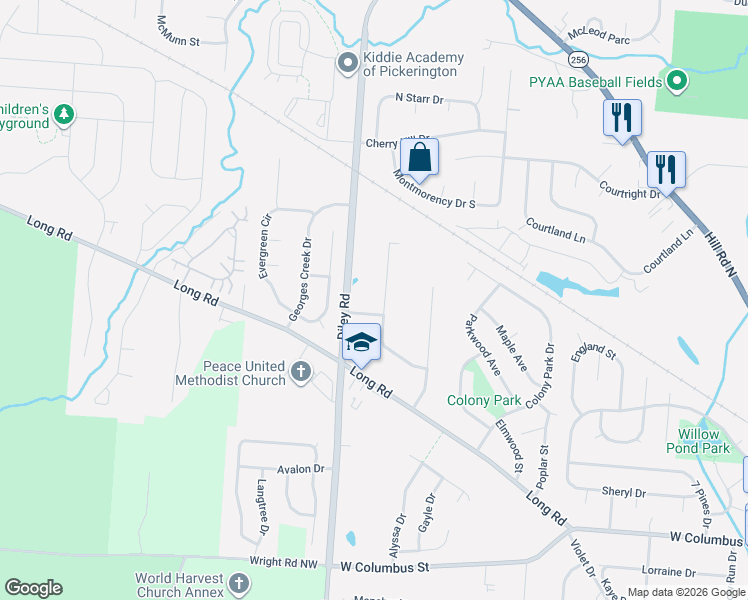 map of restaurants, bars, coffee shops, grocery stores, and more near 353 Florence Drive in Pickerington