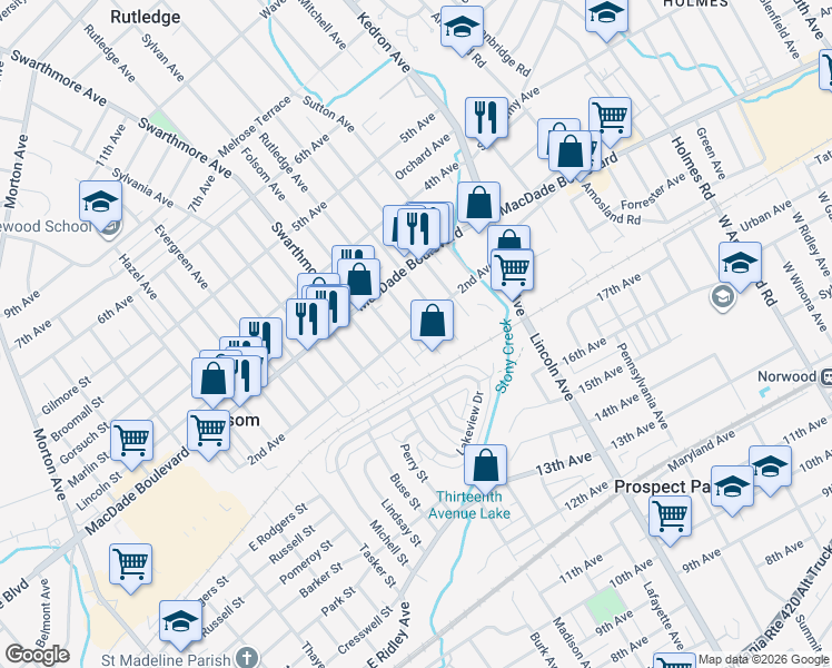map of restaurants, bars, coffee shops, grocery stores, and more near 131 Rutledge Avenue in Folsom