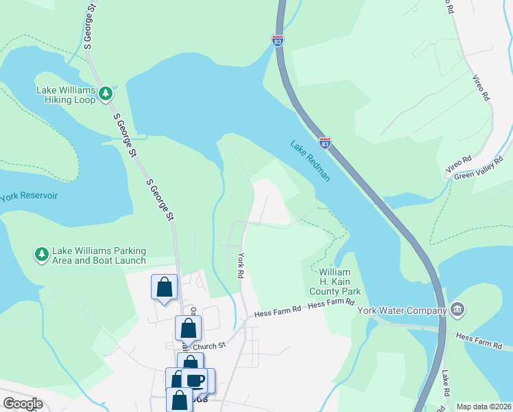 map of restaurants, bars, coffee shops, grocery stores, and more near 5399 Rayma Drive in York