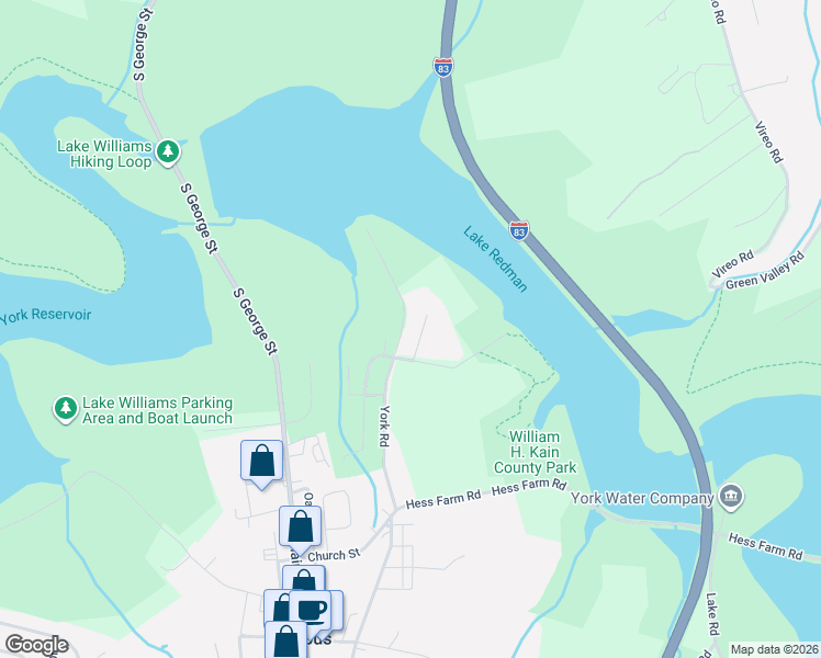 map of restaurants, bars, coffee shops, grocery stores, and more near 5399 Rayma Drive in York