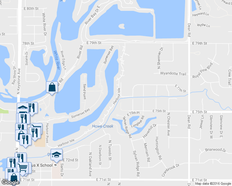 map of restaurants, bars, coffee shops, grocery stores, and more near 7574 Harbour Isle in Indianapolis