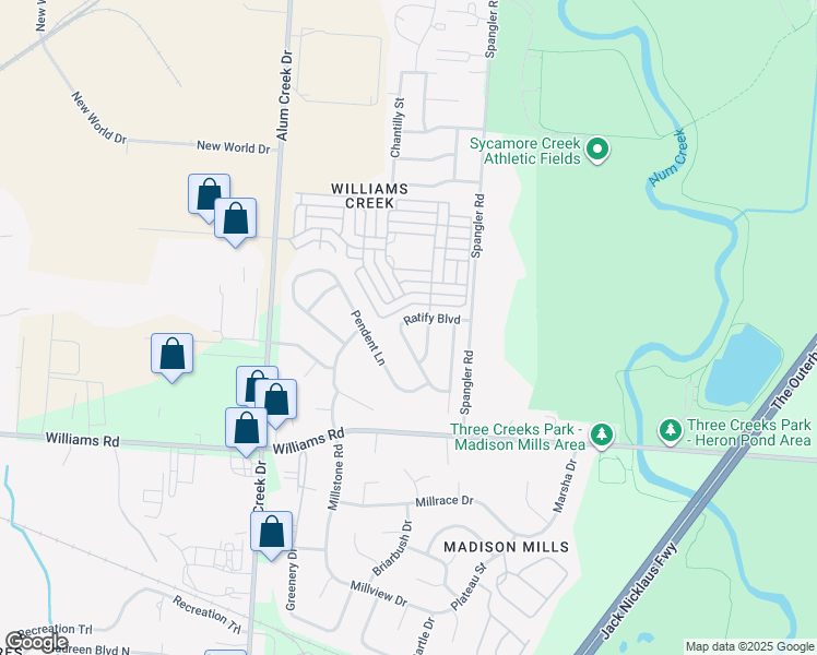 map of restaurants, bars, coffee shops, grocery stores, and more near 3778 Willowswitch Lane in Columbus
