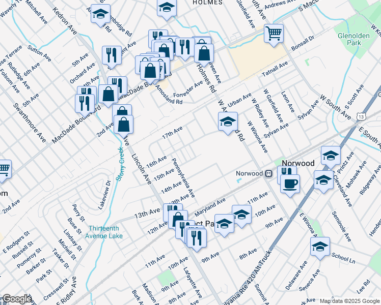 map of restaurants, bars, coffee shops, grocery stores, and more near 1514 Evans Avenue in Prospect Park