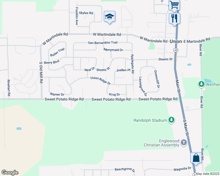 map of restaurants, bars, coffee shops, grocery stores, and more near 118 Krug Drive in Englewood