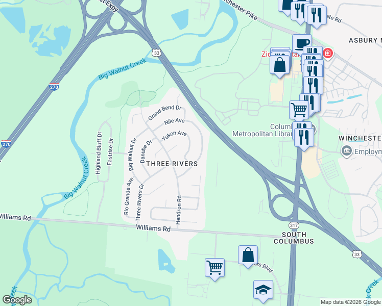 map of restaurants, bars, coffee shops, grocery stores, and more near 3769 Potomac Street in Groveport