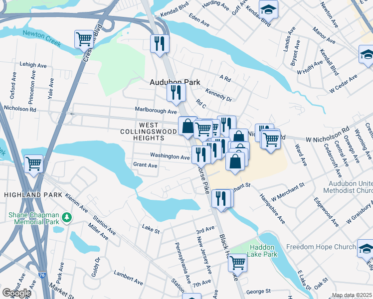 map of restaurants, bars, coffee shops, grocery stores, and more near 1 Lincoln Avenue in Haddon Township