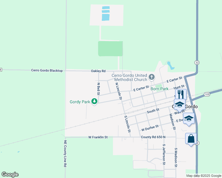 map of restaurants, bars, coffee shops, grocery stores, and more near 408 Van Dongen Street in Cerro Gordo
