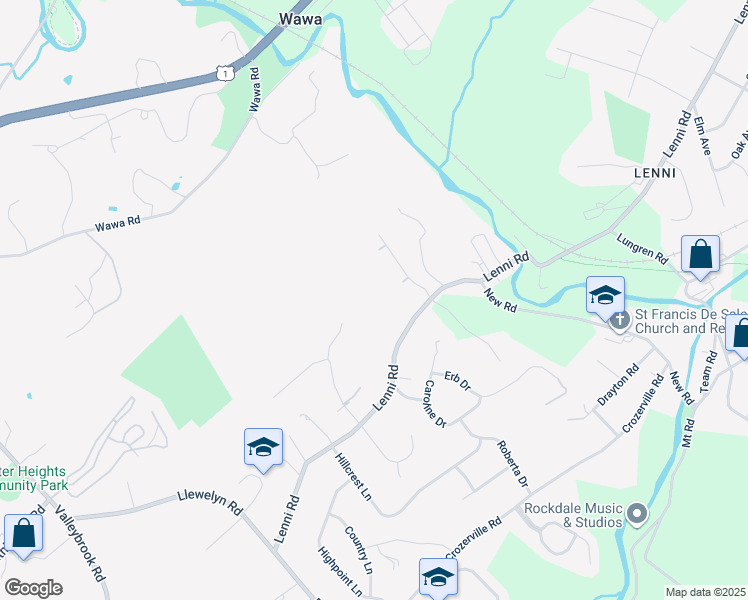 map of restaurants, bars, coffee shops, grocery stores, and more near 440 Lenni Road in Aston
