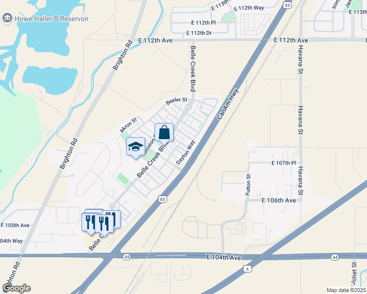 map of restaurants, bars, coffee shops, grocery stores, and more near 9504 East 108th Avenue in Henderson