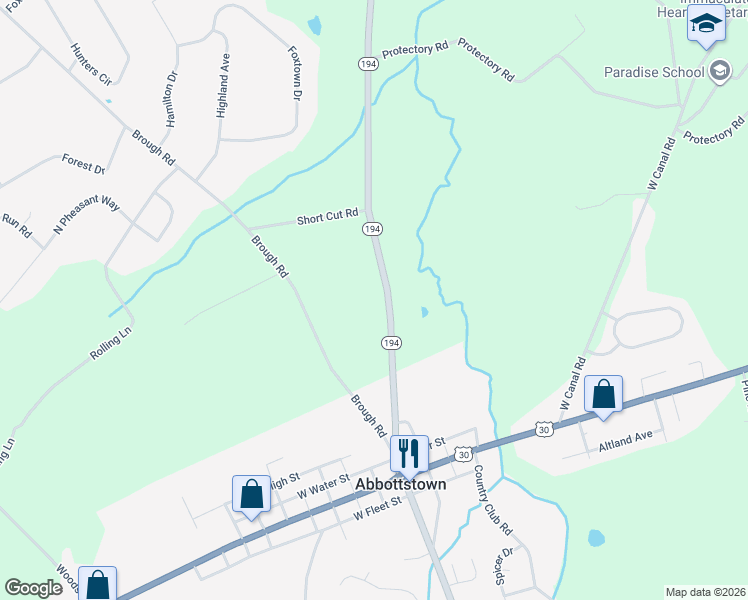 map of restaurants, bars, coffee shops, grocery stores, and more near 336 Pennsylvania 194 in Abbottstown