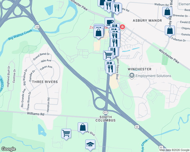 map of restaurants, bars, coffee shops, grocery stores, and more near 4201 South Hamilton Road in Groveport