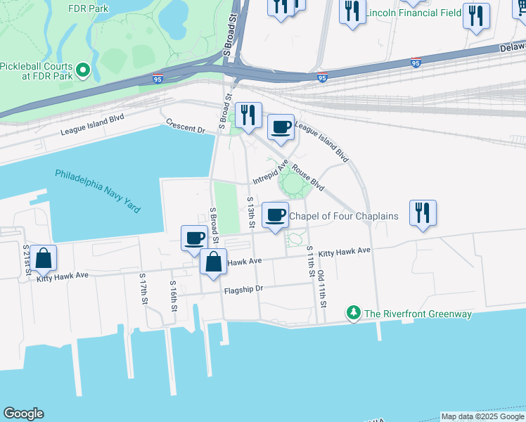 map of restaurants, bars, coffee shops, grocery stores, and more near 1200 Normandy Place in Philadelphia