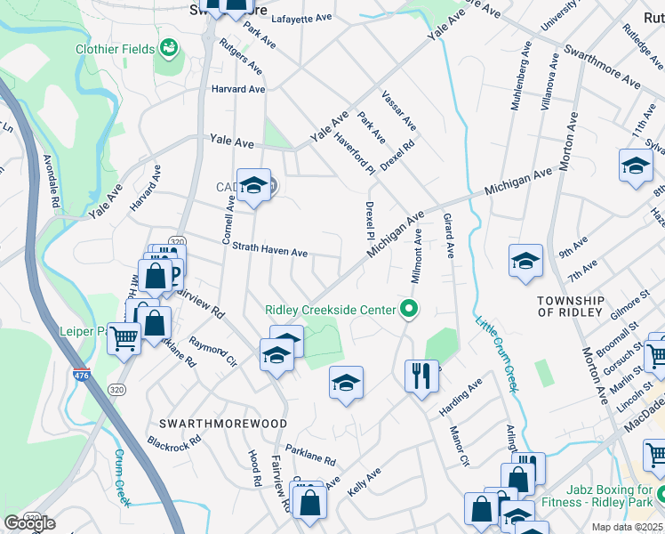 map of restaurants, bars, coffee shops, grocery stores, and more near 506 Drew Avenue in Swarthmore
