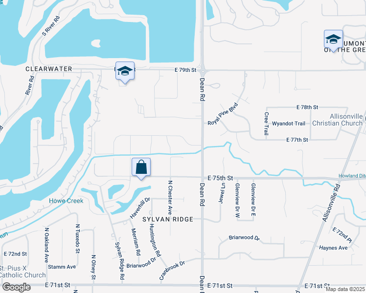 map of restaurants, bars, coffee shops, grocery stores, and more near 3945 East 77th Street in Indianapolis