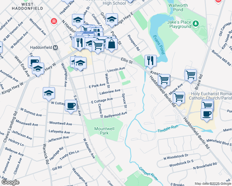 map of restaurants, bars, coffee shops, grocery stores, and more near 316 Lakeview Avenue in Haddonfield