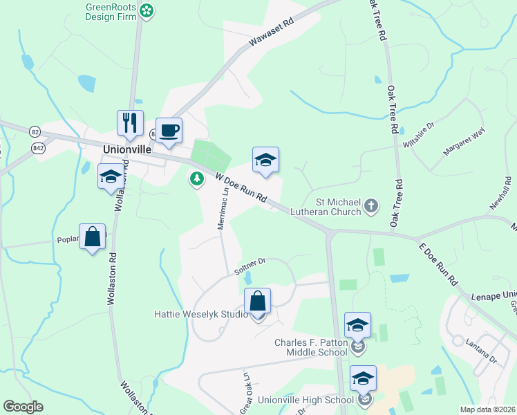 map of restaurants, bars, coffee shops, grocery stores, and more near 1778 West Doe Run Road in Kennett Square