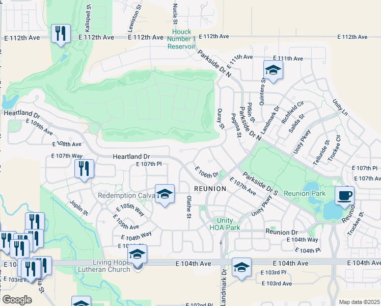 map of restaurants, bars, coffee shops, grocery stores, and more near 10678 Nucla Court in Commerce City