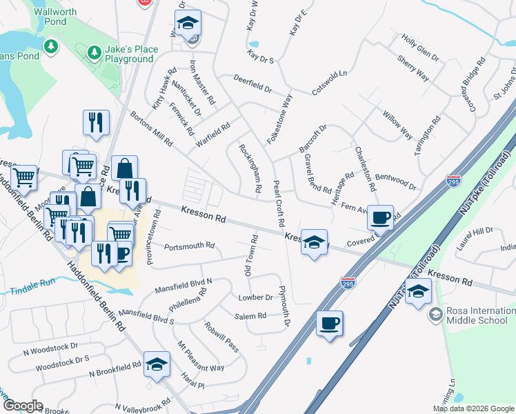 map of restaurants, bars, coffee shops, grocery stores, and more near 367 Bortons Mill Road in Cherry Hill