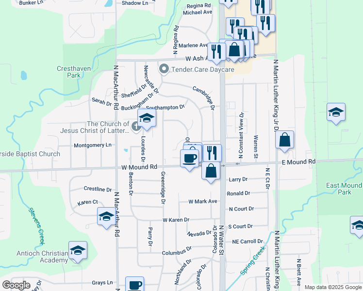 map of restaurants, bars, coffee shops, grocery stores, and more near 325 Olympic Lane in Decatur