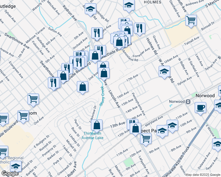 map of restaurants, bars, coffee shops, grocery stores, and more near 1637 Lincoln Avenue in Prospect Park