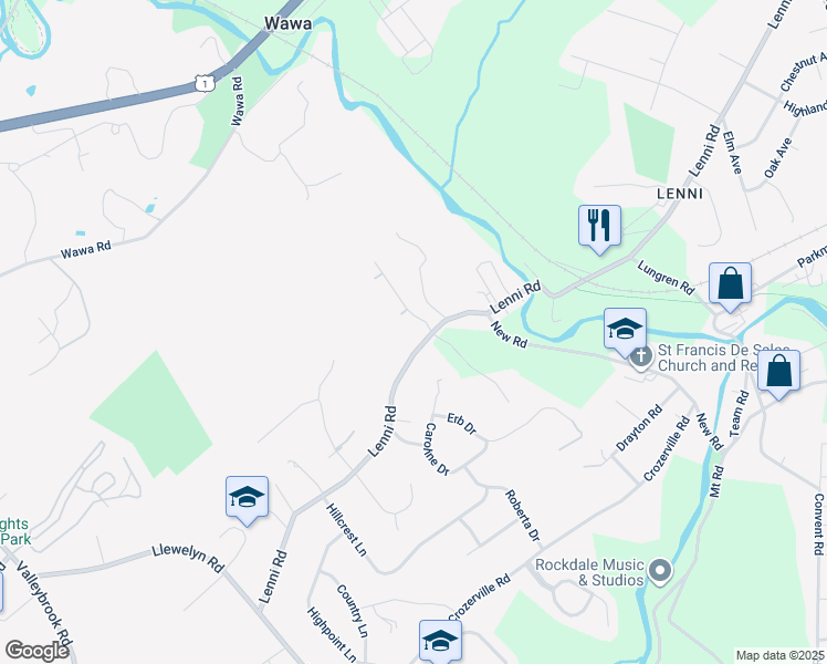 map of restaurants, bars, coffee shops, grocery stores, and more near 15 Miller Way in Aston
