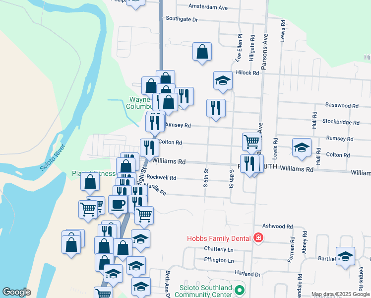 map of restaurants, bars, coffee shops, grocery stores, and more near 101 Colton Road in Columbus
